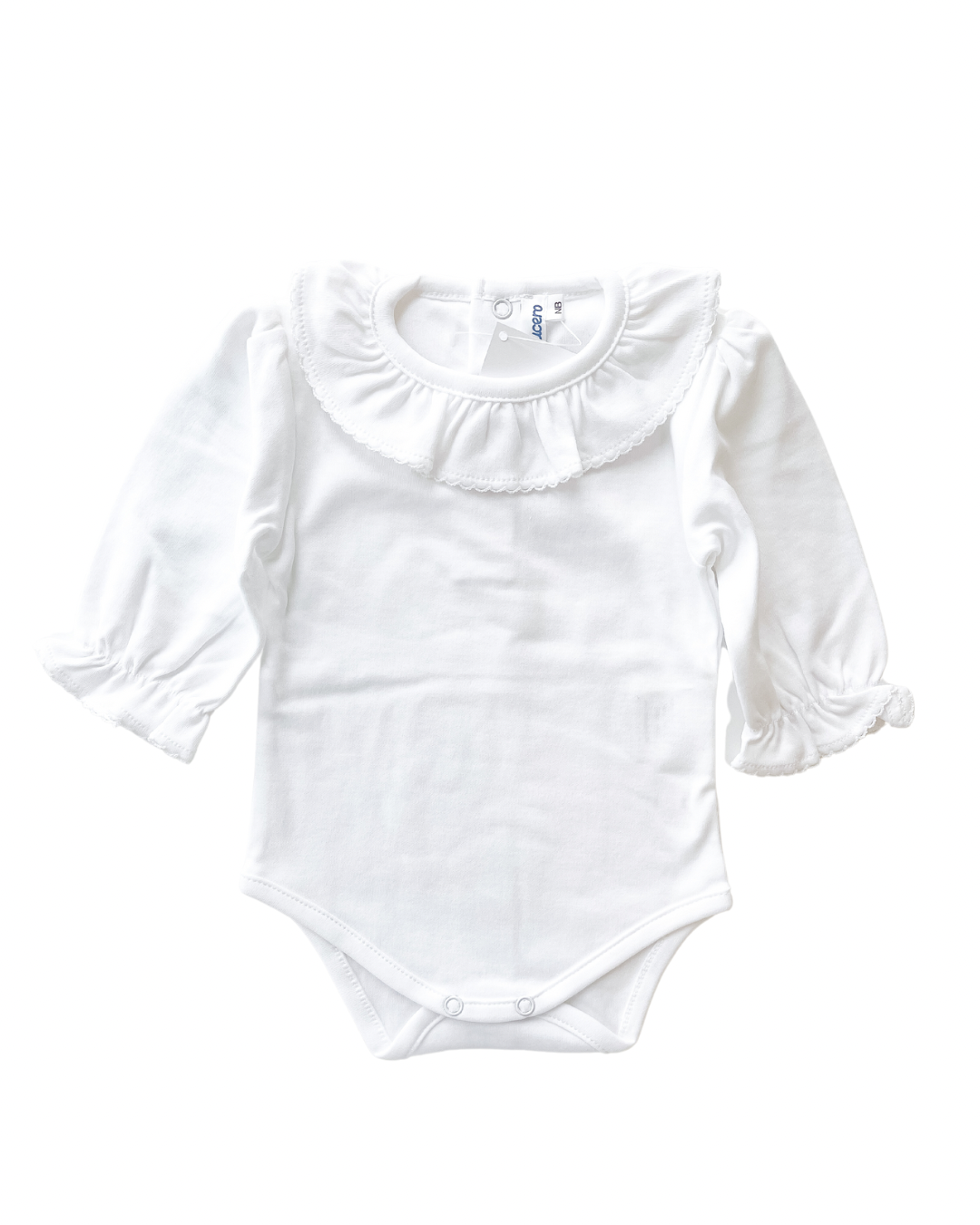 Long Sleeve Bodysuit Top with Ruffled Collar, for Babies - white