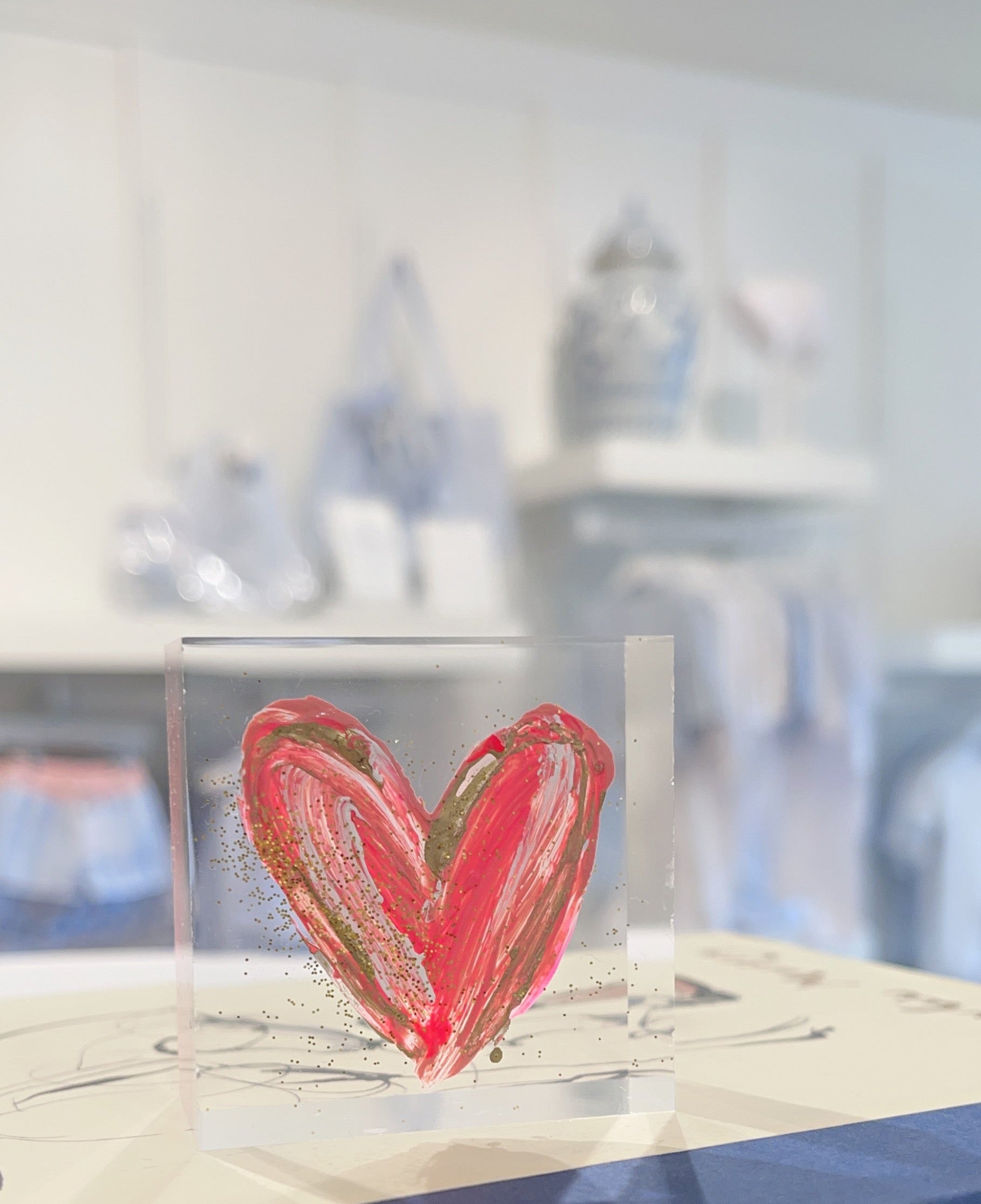 Pink Hearts Acrylic Block