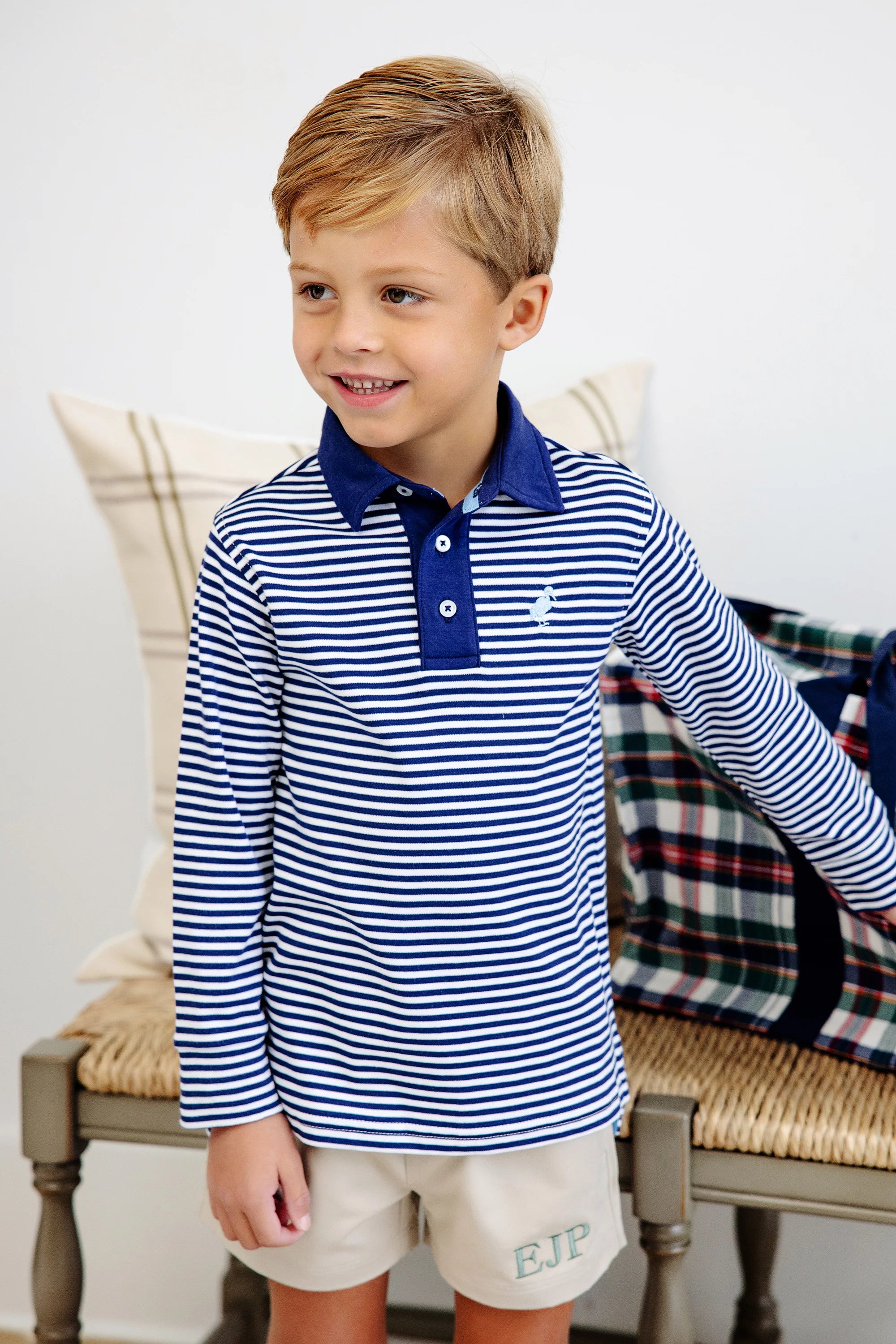 Long Sleeve Prim & Proper Polo Nantucket Navy Stripe with Beale Street ...