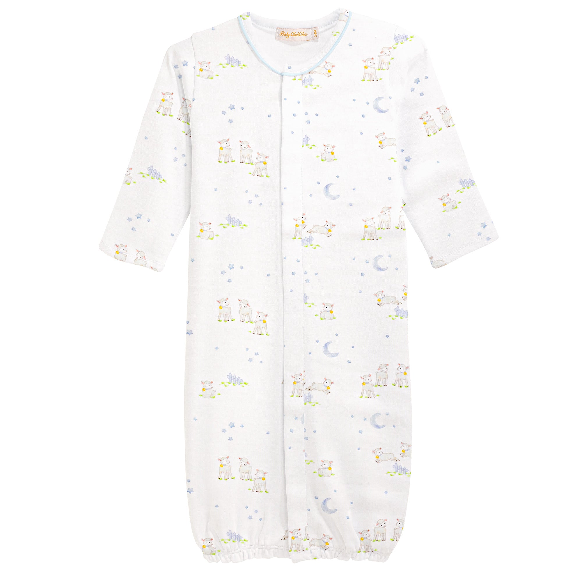 Baby Lambs in Blue Pima Converter Gown Loozieloo Children's Boutique